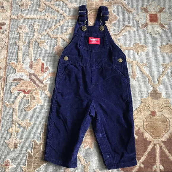 Vintage OshKosh B’gosh Sz 12 M Navy Blue Corduroy Vestbak Overalls Made in USA - Picture 1 of 16